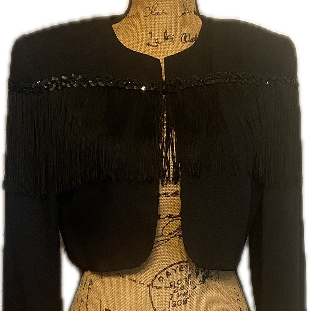 Pantagis Sz 8 Chic Black Fringe Sequin Short Women’s Jacket